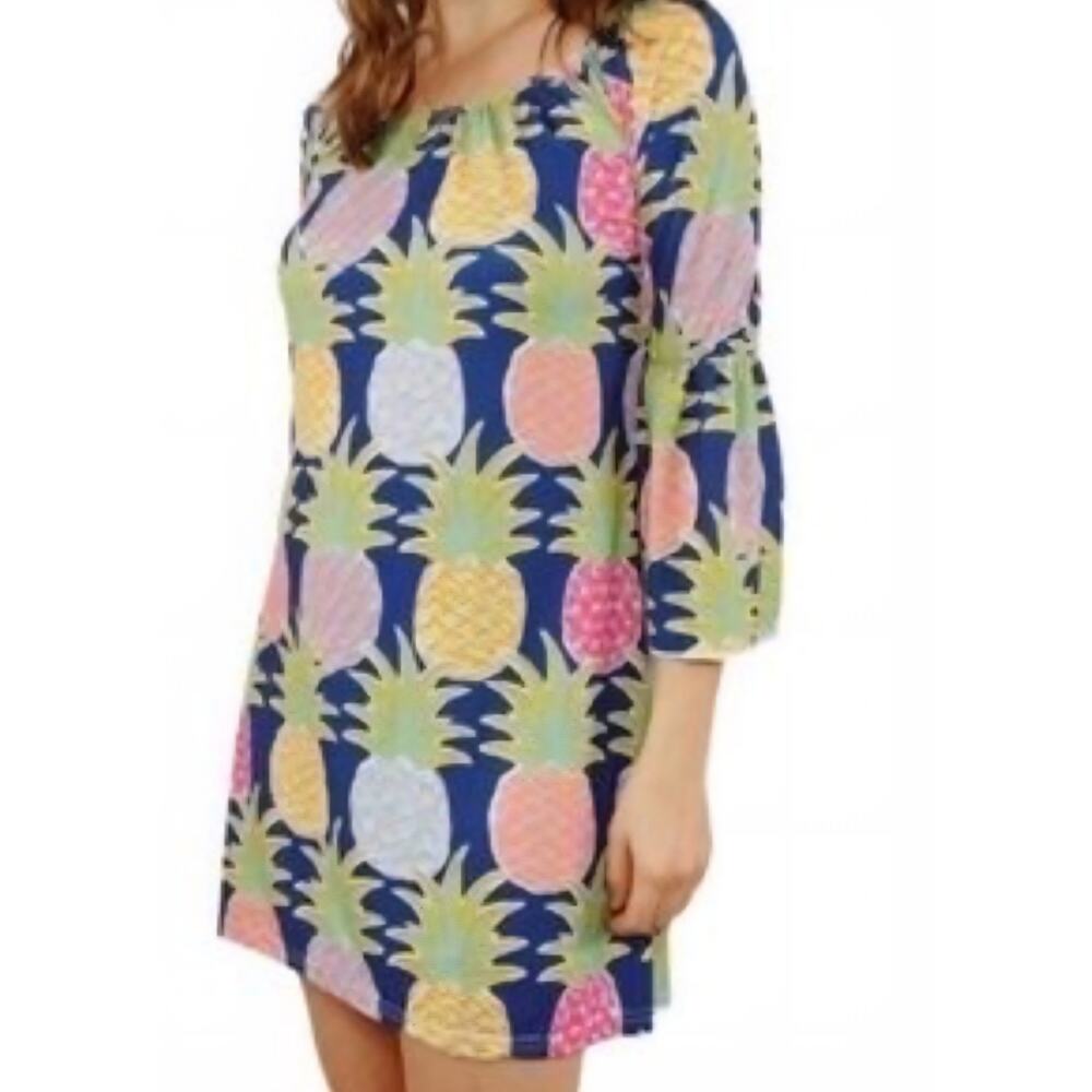Simply southern size XL pineapple Lilly inspired shift midi dress EUC colorful